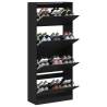 Shoe Cabinet with 4 Flip-Drawers - Modern Black Storage