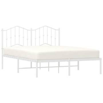 Elegant White Metal Bed Frame with Headboard - King Size