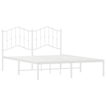 Elegant White Metal Bed Frame with Headboard - King Size