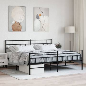 Metal Bed Frame with Headboard & Footboard - Black 193x203 cm