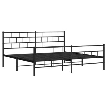 Metal Bed Frame with Headboard & Footboard - Black 193x203 cm