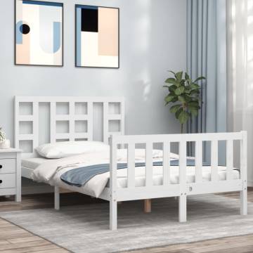 White Small Double Bed Frame with Headboard - Solid Wood