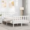 White Small Double Bed Frame with Headboard - Solid Wood