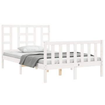 White Small Double Bed Frame with Headboard - Solid Wood