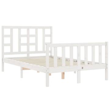 White Small Double Bed Frame with Headboard - Solid Wood