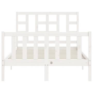 White Small Double Bed Frame with Headboard - Solid Wood