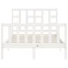 White Small Double Bed Frame with Headboard - Solid Wood