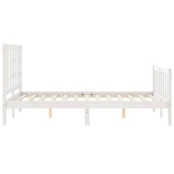 White Small Double Bed Frame with Headboard - Solid Wood