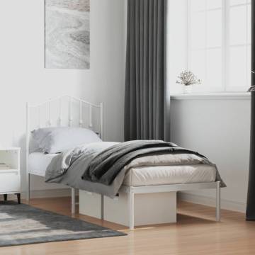 Metal Bed Frame with Headboard White 75x190 cm - Hipomarket