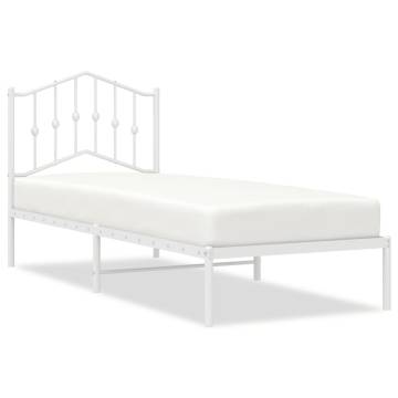 Metal Bed Frame with Headboard White 75x190 cm - Hipomarket