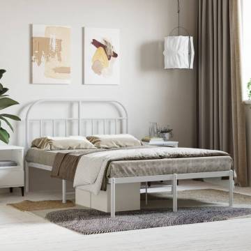 Elegant White Metal Bed Frame with Headboard - 135x190 cm Double