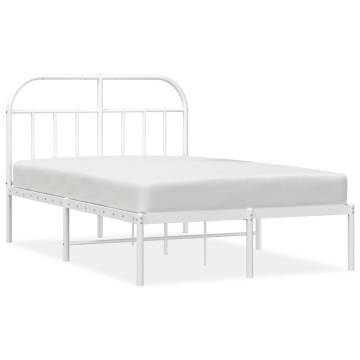 Elegant White Metal Bed Frame with Headboard - 135x190 cm Double