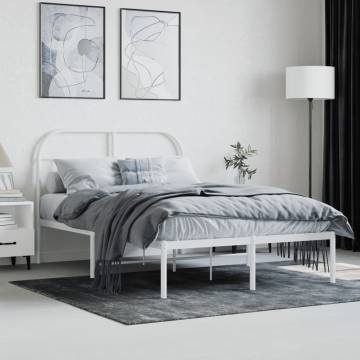 Elegant White Metal Bed Frame with Headboard - 135x190 cm Double