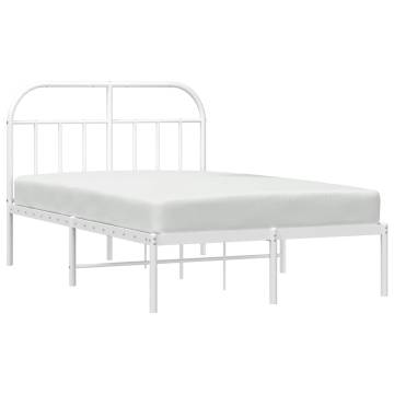 Elegant White Metal Bed Frame with Headboard - 135x190 cm Double