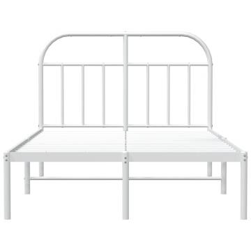 Elegant White Metal Bed Frame with Headboard - 135x190 cm Double