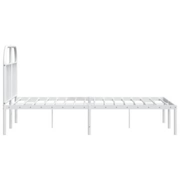 Elegant White Metal Bed Frame with Headboard - 135x190 cm Double