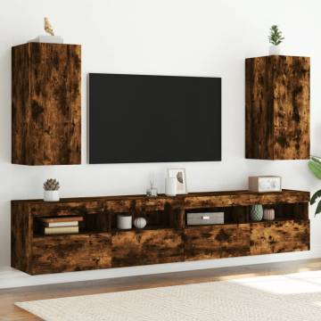 Stylish TV Wall Cabinets with LED Lights - Smoked Oak | HipoMarket