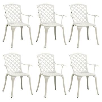 Garden Chairs Set of 6 - Durable Cast Aluminium White