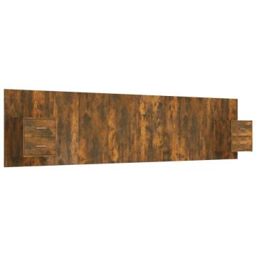 Smoked Oak Bed Headboard with Cabinets - Stylish Storage Solution