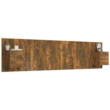 Smoked Oak Bed Headboard with Cabinets - Stylish Storage Solution