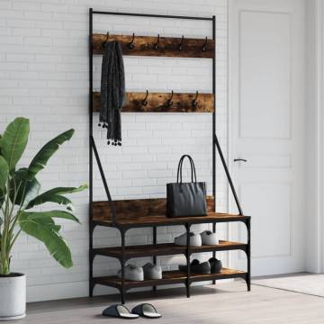 Clothes Rack with Shoe Storage | Smoked Oak - 100x40x184 cm