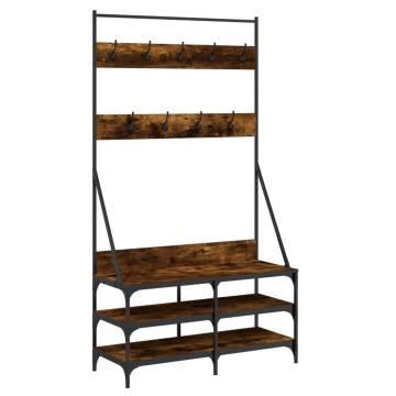 Clothes Rack with Shoe Storage | Smoked Oak - 100x40x184 cm