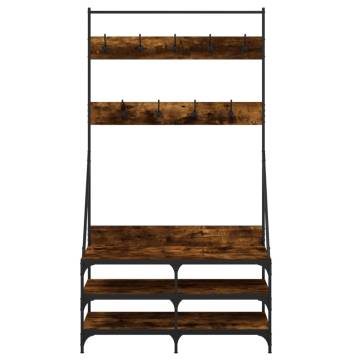 Clothes Rack with Shoe Storage | Smoked Oak - 100x40x184 cm