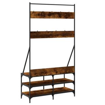 Clothes Rack with Shoe Storage | Smoked Oak - 100x40x184 cm