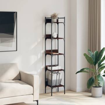 5-Tier Brown Oak Bookshelf - Stylish & Space-Saving