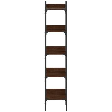 5-Tier Brown Oak Bookshelf - Stylish & Space-Saving