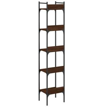 5-Tier Brown Oak Bookshelf - Stylish & Space-Saving