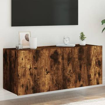 Stylish TV Wall Cabinet with LED Lights - Smoked Oak