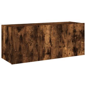 Stylish TV Wall Cabinet with LED Lights - Smoked Oak