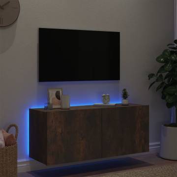 Stylish TV Wall Cabinet with LED Lights - Smoked Oak