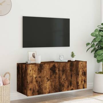 Stylish TV Wall Cabinet with LED Lights - Smoked Oak