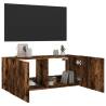 Stylish TV Wall Cabinet with LED Lights - Smoked Oak