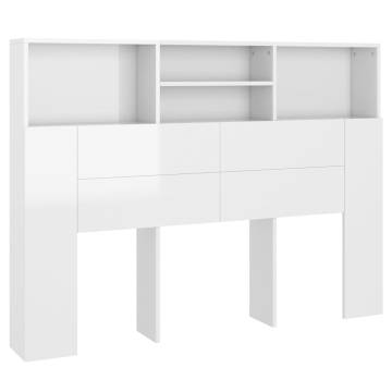 High Gloss White Headboard Cabinet - 140x19x103.5 cm