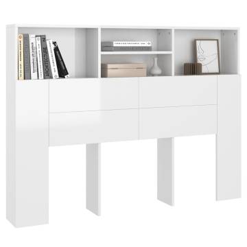 High Gloss White Headboard Cabinet - 140x19x103.5 cm