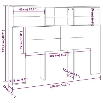 High Gloss White Headboard Cabinet - 140x19x103.5 cm