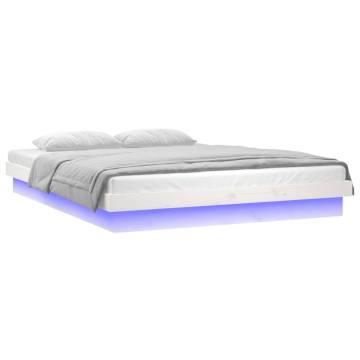 LED Bed Frame White 120x200 cm - Solid Wood & LED Lights