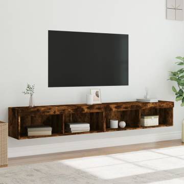 TV Cabinets with LED Lights - Smoked Oak - 2 pcs