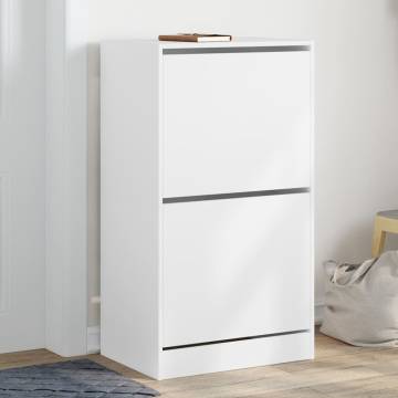 Shoe Cabinet with 2 Flip-Drawers - White Modern Design