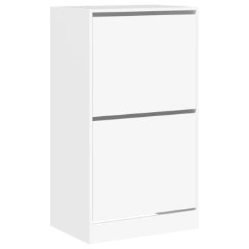 Shoe Cabinet with 2 Flip-Drawers - White Modern Design