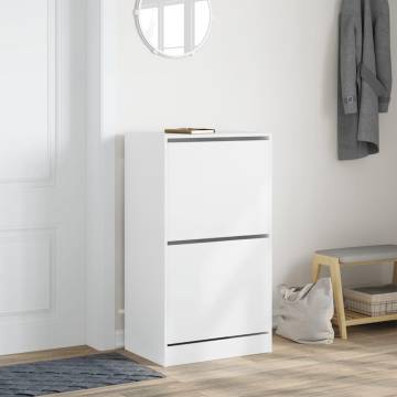 Shoe Cabinet with 2 Flip-Drawers - White Modern Design