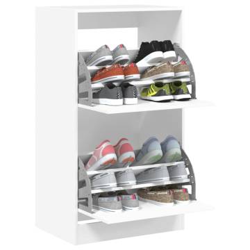 Shoe Cabinet with 2 Flip-Drawers - White Modern Design