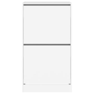 Shoe Cabinet with 2 Flip-Drawers - White Modern Design