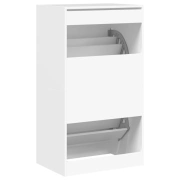 Shoe Cabinet with 2 Flip-Drawers - White Modern Design