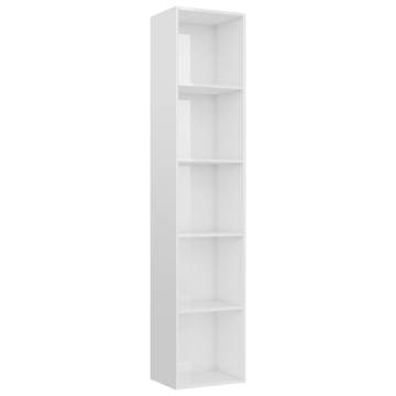 Stylish High Gloss White Book Cabinet - 40x30x189 cm