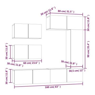 6 Piece TV Cabinet Set in Concrete Grey | Stylish & Practical