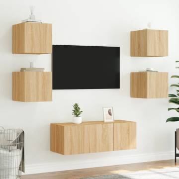 TV Wall Cabinet with LED Lights - Sonoma Oak 30.5x35x30 cm